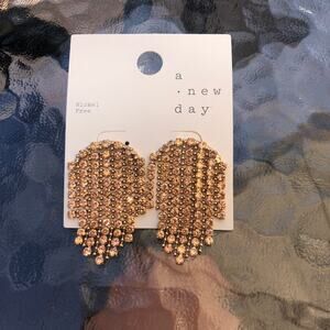 A New Day NWT Rhinestone Dark Gold Multi Strand Chandelier Earrings